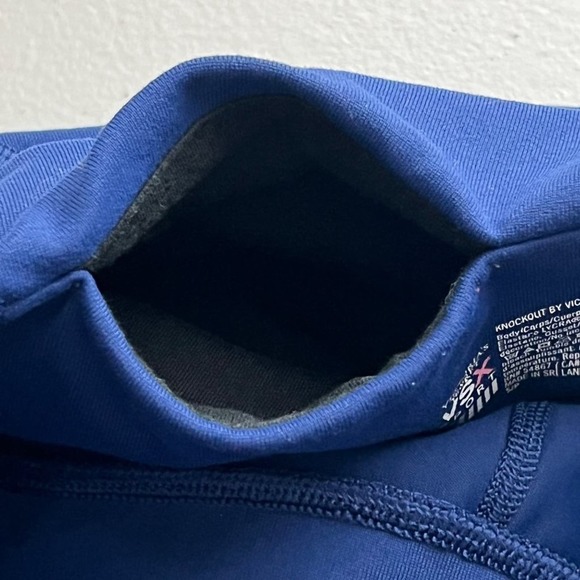 VSX Sport Knockout Leggings Womens Small Blue Mesh Panels Waistband Pocket - Picture 9 of 12